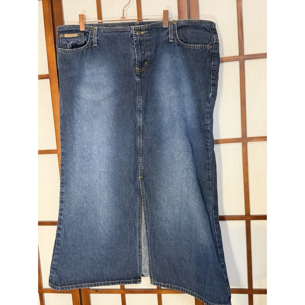 Femme Low Rise Jean Front Split Midi Skirt Size 16 Indie Western Y2K